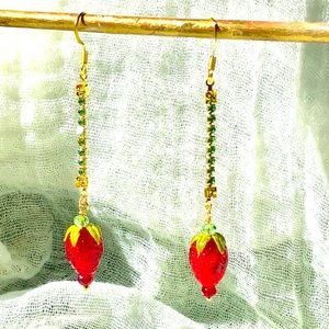Emerald & Red Glass Strawberry Earrings
